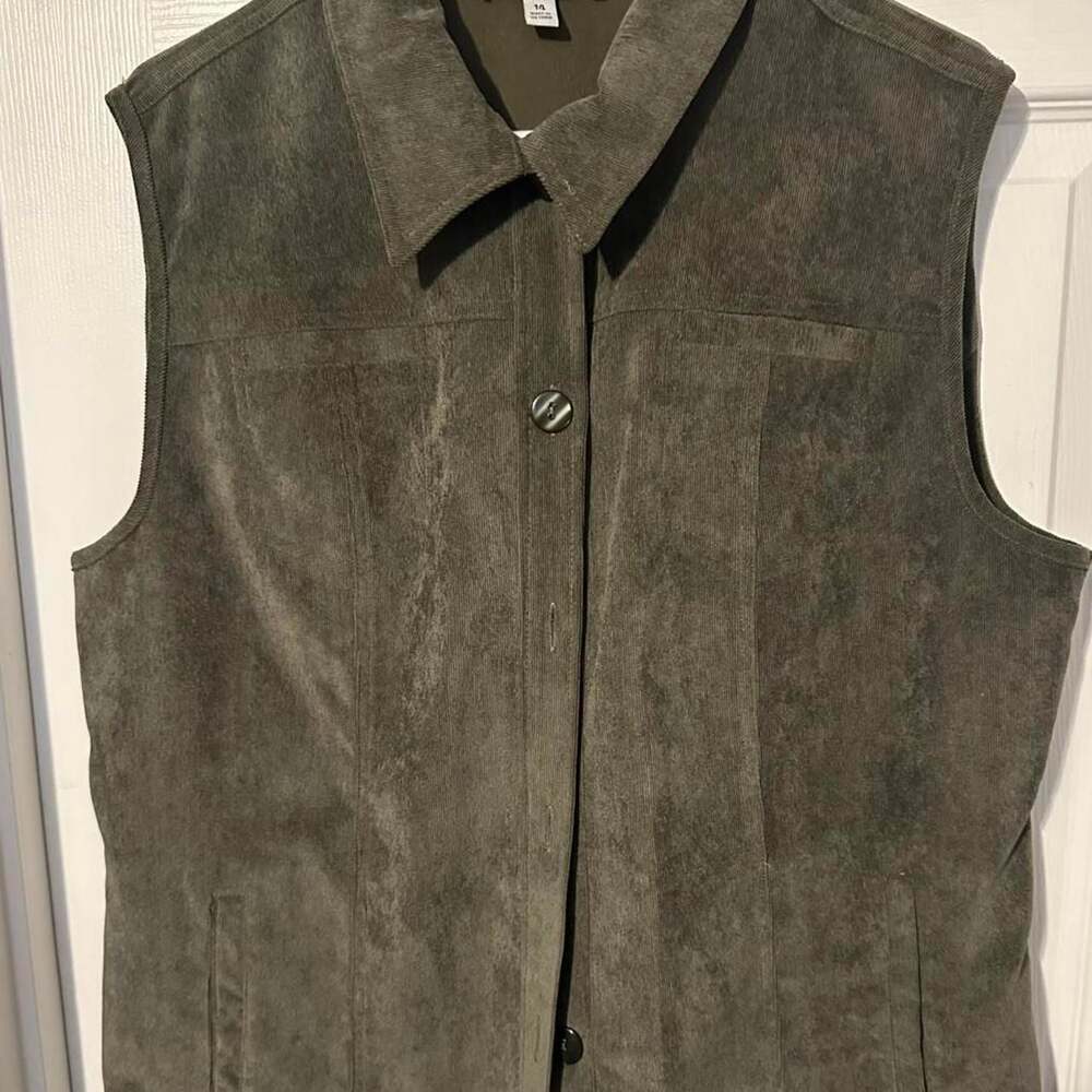 Southern Lady Olive Green Corduroy Button-Up Vest